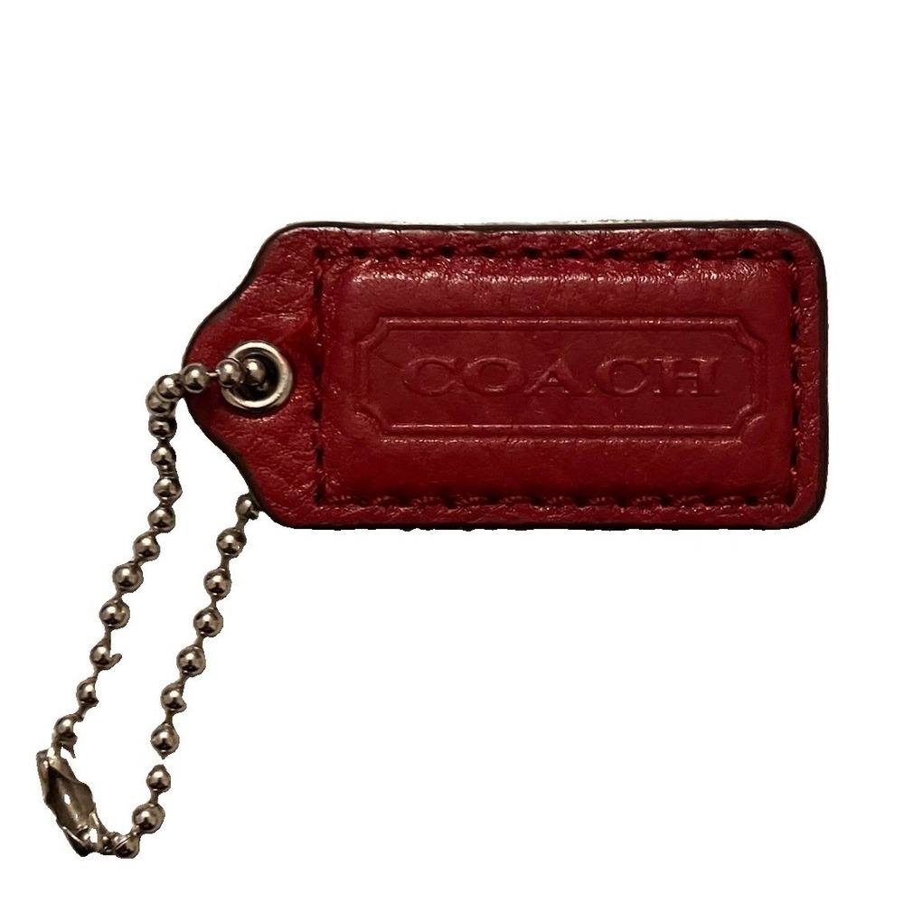 Coach Red Leather Logo Key Chain Hangtag Charm Metal Ball Chain 2"